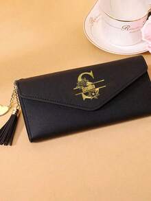 Personalized Synthetic Leather Wallet, Customizable Gold Foil Long Wallet With Cash & Card Slots, Customizable A-Z Initial Name & Heart Tassel Pendant, Perfect Gift For Girlfriend, Women's Wallet, Red Wallet, Local, School Supplies, Back To School, School Gift, Office, School, Classroom, Teacher Gift - Multicolor - View 8