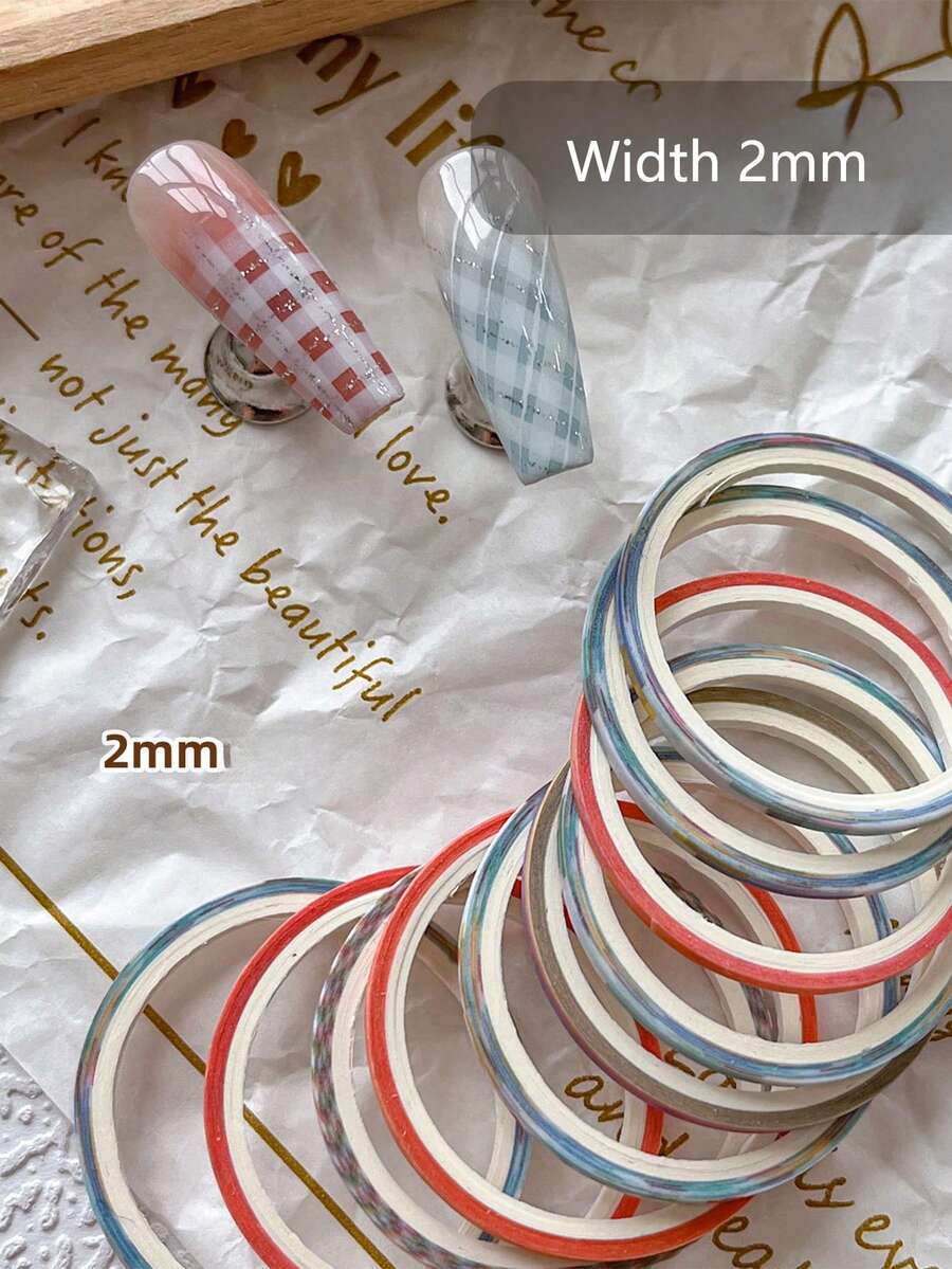 10卷/包 随机混色 2mm~3mm 美甲贴条，超薄美甲装饰胶带，2mm 美甲贴条配件