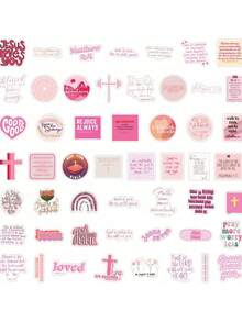 50PCS Pink Bible Verse Stickers Vinyl Aesthetics Stickers For Scrapbooking,Diary,Laptop,Bumper,Skateboard,Water Bottle,Computer,Phone,Cartoon,Hard Hat,Car Stickers And Decals,Stickers Bulk,Pink Christian Stickers,Self Love Stickers,Stickers Christian,Decal Stickers,Bible Book - 彩色 - 查看 3