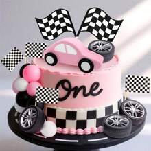 LaVenty Race Car Cake Decorations Car Cake Topper Checkered Flag Cake Topper Growing Up Two Fast Birthday Decor Fast One Fast Three Need Four Speed Birthday Decorations - Multicolor - View 6