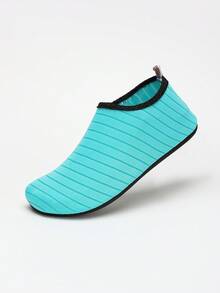 Light Blue Striped Casual Slip-On Shoes, Fresh & Minimalist Style, Lightweight & Breathable Design, Combining Comfort Of Casual Shoes And Convenience Of House Slippers, Suitable For Relaxing At Home, Pool Activities, And Short Trips, Shoes, Essential For Daily Wear - Mint Blue - View 7