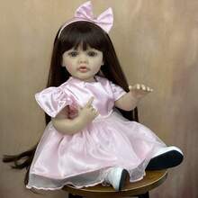 55cm Full Vinyl Reborn Baby Doll Toy, Changeable Outfit, Long Hair Princess, Infant Toddler Birthday Gift, Bath Toy, Handmade Doll Craft, Collectible Figurine Doll - 55CM - View 5