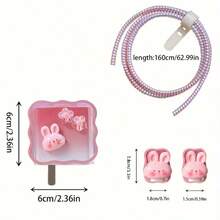 Juego de 5 piezas de estuche de protección eléctrica con flor 3D tridimensional y diseño de conejo de dibujos animados, adecuado para cabeza de carga de teléfono móvil de 90/67w, estuche de protección de cargador, prevención de rotura de cable, accesorios de teléfono móvil, estuche de protección antirrotura, accesorio estético, ajuste cómodo, carcasa duradera, entusiastas de herramientas pequeñas - Multicolor - Ver 2