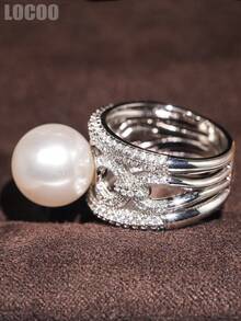 1 PC Luxury Cubic Zirconia & Faux Pearl Ring For Women For Wedding Engagement Anniversary Party Jewelry Valentine's Day Gift