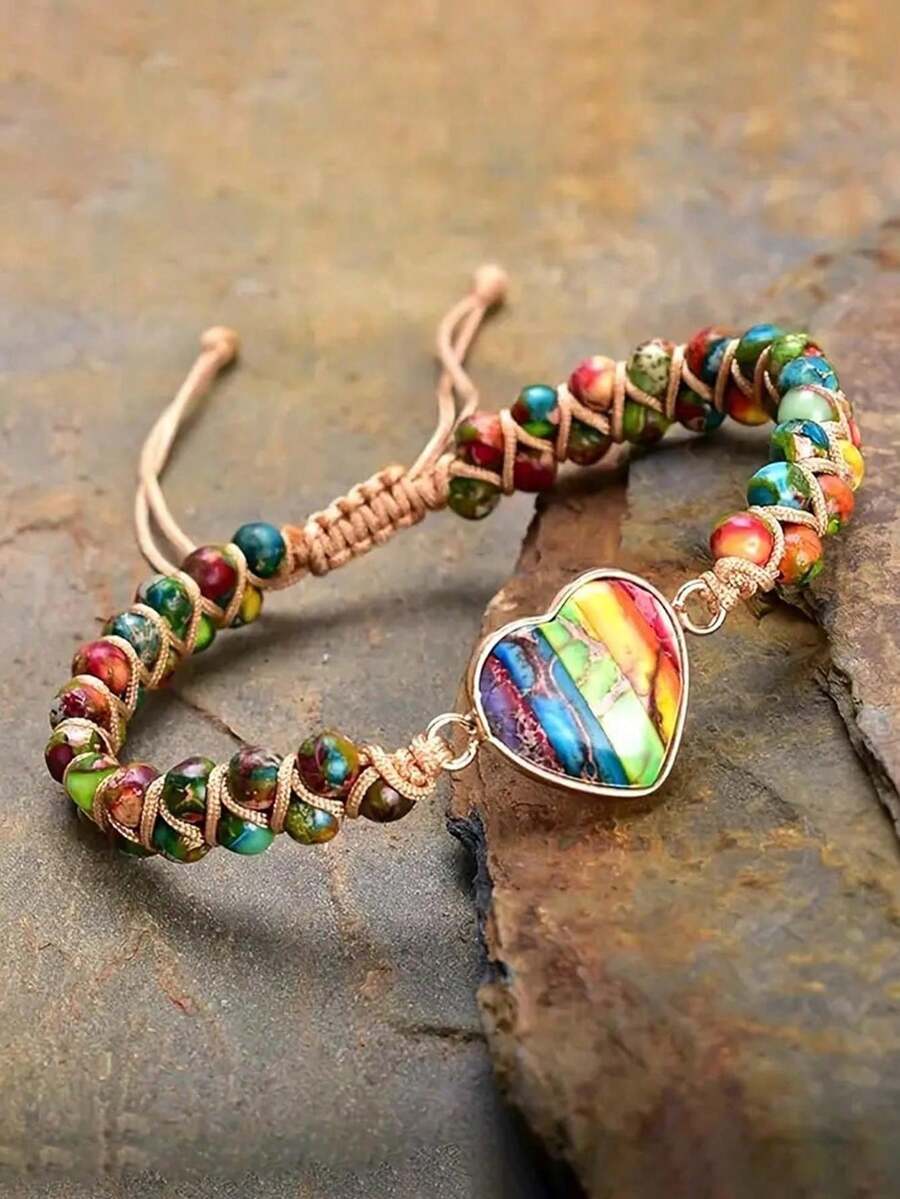 1PC Boho Natural Emperor Stone Love Bracelet With Adjustable Double Layer Winding Bracelet - Style 4 - 查看 1