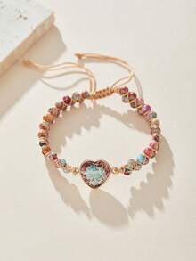 1PC Boho Natural Emperor Stone Love Bracelet With Adjustable Double Layer Winding Bracelet - Style 4 - 查看 5