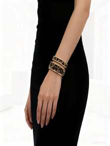 1 chiếc vòng tay cao cấp cổ điển in họa tiết da báo, phong cách Boho, phù hợp cho tiệc tùng, liên hoan, đeo hàng ngày, quà tặng lãng mạn ngày Valentine. - Vàng - Xem 6