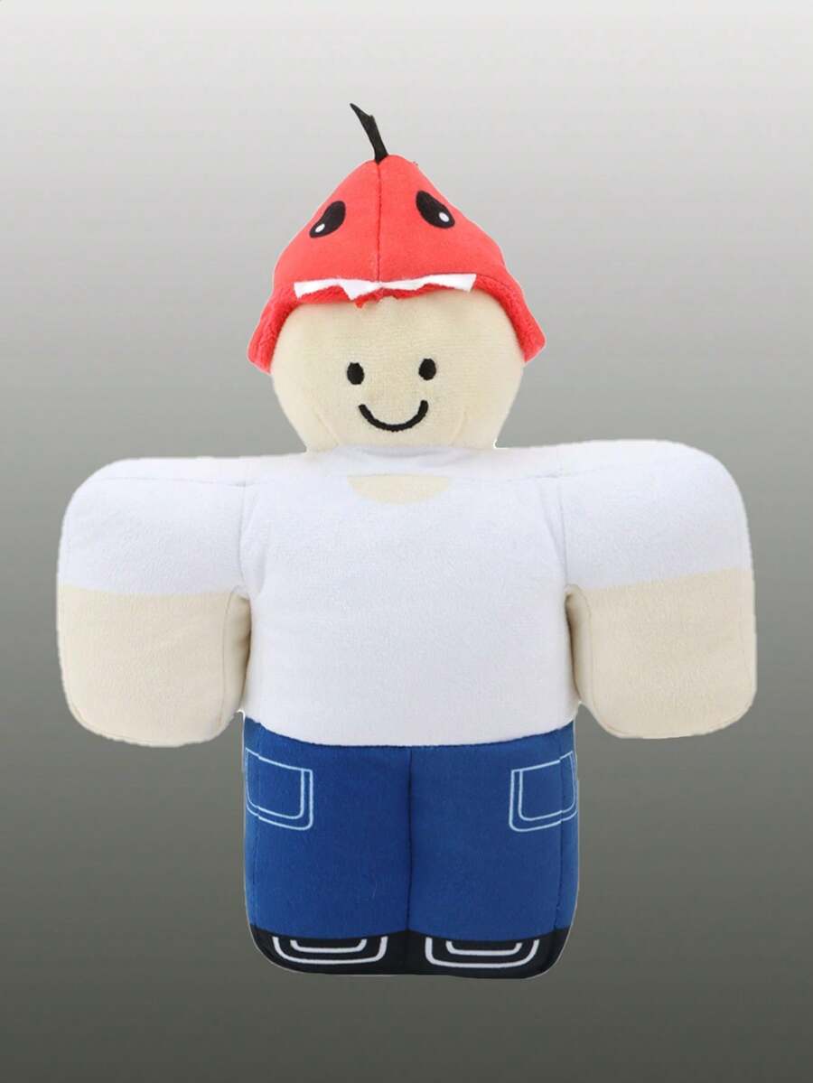 27cm/10.62in Dino Kid Plush 99 Nights In The Forest Red Hat And White Clothes Person Stuffed Animals Plushies Decorate Creative Gifts For Kids Birthday Party Home Girls Room Decor Game Collector - Blue and White - View 1