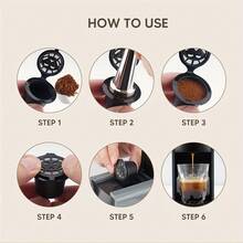 5pcs Reusable Coffee Capsule Cups With Filter Nets, Includes Brush And Spoon. Filter Nets Made Of 304 Stainless Steel, Cups Made Of PP Material. Suitable For Various Capsule Shells (Please Refer To The Pictures For Specific Models). Ideal For Home, Office And Outdoor Camping Use. Essential Coffee Accessory.