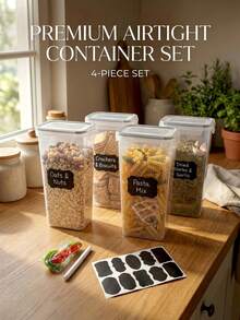 Multi-Piece Set Airtight Plastic Sealed Storage Jars, Visible Anti-Moisture Anti-Leakage Kitchen Dry Goods Food Storage Containers, Large Capacity Oatmeal Nuts Pasta Organizing Jars With Labels - Transparent - View 1