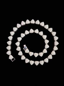 1pc Unisex Punk Rock Heart & Circle Chain Necklace, Fully Rhinestoned Chain Necklace, Fashionable & Elegant Jewelry, Suitable For Daily Wear Or Parties, Valentine's Day Gift - Silver - View 8