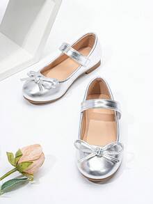 Kids Girls' Comfortable Slip-On-On Round Toe Fashionable Flat Shoes, Anti-Slip & Durable, Gold PU Material - Silver - View 2