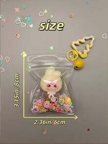 1pc Trending Cute Bead Plush Doll Keychain, Cartoon Animal Keyring With Transparent Waterproof Sealed Bag, Delicate Embroidered Features - Multicolor - View 5
