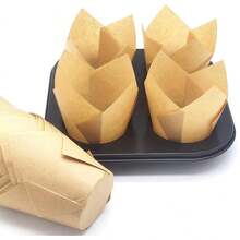 50/100pcs Tulip Baking Cups - Oil Proof, Fryer Paper, Cup Shaped Cake Mold, Unified Baking Standard Size, Non Stick Baking Mold, Suitable For Weddings, Birthday Parties, Valentine's Day, Retro Countryside Decoration, Durable Party Supplies, Birthday Cake Containers, Home Baking Materials, Oil Proof Paper, Dessert Display, Pancake Baking, Cake Mat, Women's Gifts, Home Gifts - Khaki - View 2