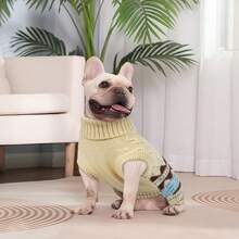 1 buc Pulover pentru câini cu guler înalt - Pulover tricotat Fair Isle cu gaură pentru curea la piept, moale și călduros, ținută de sărbători de iarnă, pulover fără mâneci, potrivit pentru câini de talie mică/medie/mare (Unisex) - Galben - Vizualizare 8