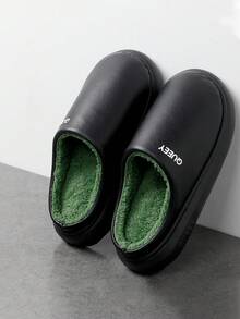 Men's Leather Slippers, New Winter Indoor Home Warm Plush Thick Sole Comfortable Slippers - Black - View 7