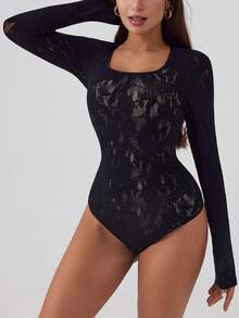 Women's Hole-Drawn Tight-Fitting Jumpsuit - Black - View 4