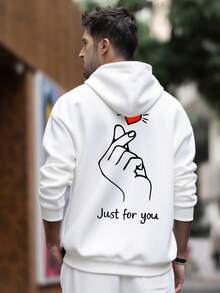 Autumn/Winter Unisex Street Fashion Couple Heart Print Fleece Hoodie | Leading Style - White - View 2