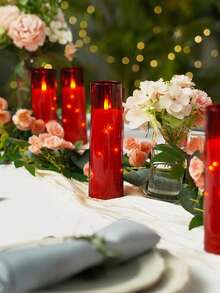 5pcs Set Of Flickering Flameless Candles With Star String Lights, Battery Operated Candles, Embedded LED String Lights Candles, Unbreakable Acrylic Candles With Remote Control, Suitable For Tabletop Centerpiece Decor For Christmas, Halloween, Wedding, Party, Holiday Atmosphere Lighting - Red - View 5