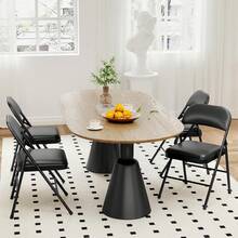 Pack 4 Sillas Plegables Comedor, Muebles de Cocina Silla Plegable Acolchada, Sillas de Comedor de PU, para Cocina, Salón, (Negro) - Negro - Ver 3