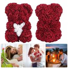 Charming Artificial Rose In The Shape Of A Dark Red Bear With A White Heart: A Unique Floral Gift For Valentine's Day. - 紅色 - 查看 4