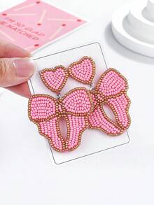 A Pair Handmade Rice Bead Pearl Bow Earrings - Vintage Gold Color Contrast, For Retro Babe Accessories, Party Gatherings, Music Festivals - Multicolor - View 4