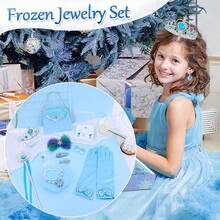 Conjunto de Accesorios de Disfraz de Princesa, Conjunto de Joyería para Niñas, Joyería de  Sirena Unicornio con Corona Varita Collar Pulsera Pendientes Bolso Accesorios para el Cabello para Fiesta Disfraz Regalo - Azul - Ver 3