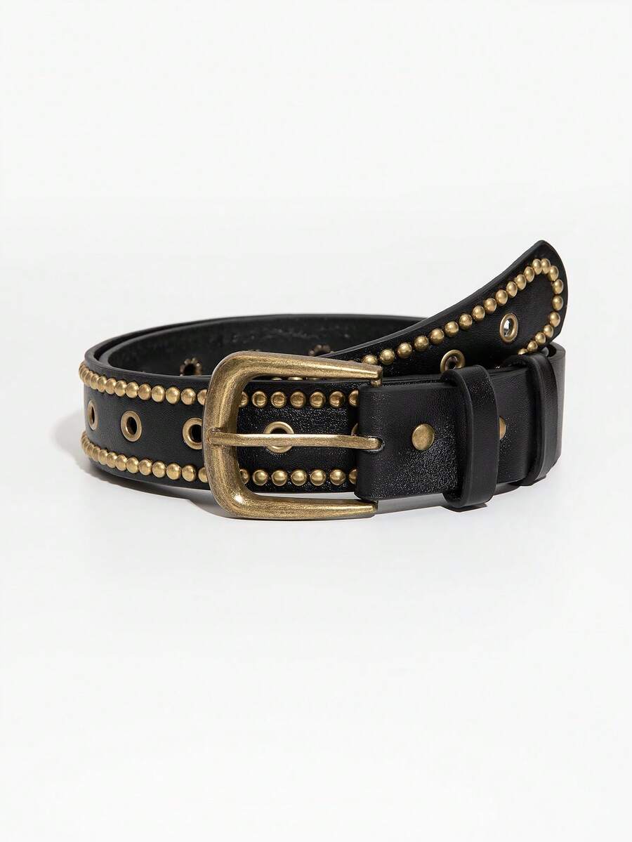 1pc Women's Punk Style Studded Buckle Denim Belt