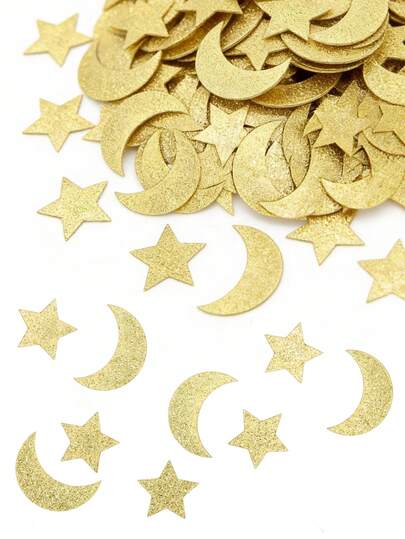 200颗金色闪光星月纸屑装饰，金色桌面纸屑装饰，1.6英寸闪亮星月装饰，适用于婚礼、生日派对、婴儿派对、节日装饰、派对装饰、派对用品
