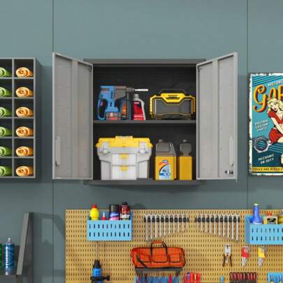 Metall-Wandschrank Mit Türverschluss & Ablage - Robust, , Ideal Für Garage, Werkstatt & Büro - Ohne Holz, Kein Formaldehyd, Haustier- & Familiegeeignet, H77 Cm * B75 Cm * T30 Cm