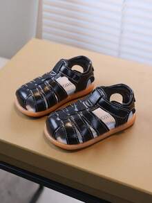 1 Pair Infant/Toddler Summer New Soft Bottom Anti-Slip Versatile Beach Sandals, Fashionable Outdoor Baby Prewalker Shoes, Baby Closed Toe Stylish Sandals - Black - View 2