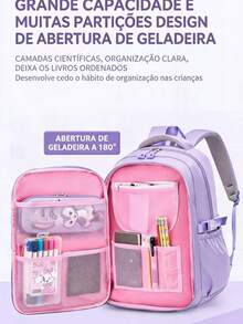 Girls' School Backpack With 180° Opening, Waterproof, Super Lightweight, And Multiple Pockets - 黑色 - 查看 3