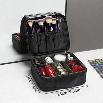 1 pieza Bolsa de maquillaje portátil con compartimentos, adecuada para maquillaje, arte de uñas, herramientas de tatuaje de cejas