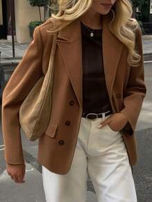 Chaqueta con solapa para mujer, elegante blazer de pana para oficina, otoño - Marrón - Ver 7