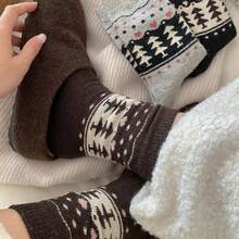2 Pairs Of Simple And Fashionable Mid Tube Socks, Fel Island Socks, Women's Plush Thick Autumn And Winter Christmas Tree Stockings, Retro Pile Socks, Warm Socks - 淺灰 - 查看 4