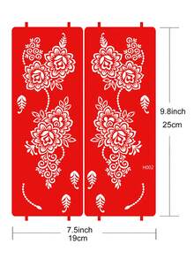 Hana handgezeichnete Cut Out Blumen Tattoo Schablone - Sexy Blumen Muster, geeignet für Hände, DIY Malerei, Tinte, wiederverwendbare Mandala Design Vorlage Aufkleber, geeignet für Frauen Körper Party Make-up - Rot - Übersicht 11