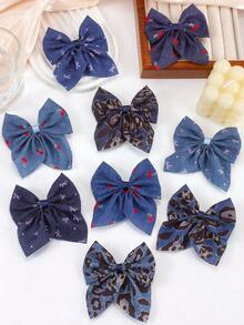 8 chiếc kẹp tóc nơ vải màu xanh ngẫu nhiên, họa tiết da báo, nơ hoa anh đào, phụ kiện tóc cổ điển dễ thương cho bé gái, phù hợp cho sử dụng hàng ngày và dự tiệc. - Nhiều màu - Xem 2