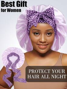 1pc Luxurious Rose Pink Leopard Print Design Satin Silk Bonnet With Adjustable Ties - Lightweight Hair Care Bonnet For All-Night Comfort, Perfect For Long Curly Or Braided Hair - Premium Bathroom Accessory, Stylish And Comfortable, Unisex Nighttime Hair Care - Multicolor - View 15