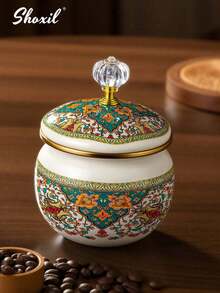 shoxil 1 件陶瓷瓶、罐和盒子，带盖调味罐，用于盛放盐、糖和调味品，储物罐和瓶，厨房香料展示盒，厨房储物罐和瓶，花鸟图案，适用于厨房储物、家庭整理、返校季和女孩 - 彩色 - 查看 7