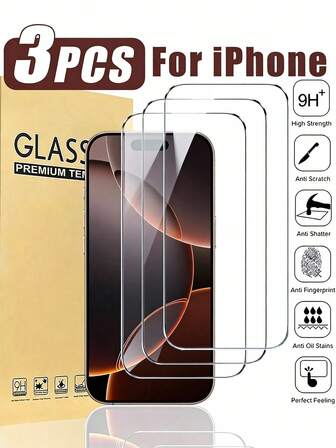 3 Packs Apple Tempered Film HD Glass Film Compatible With IPhone 17 Pro Max Screen Protector [Military Grade Shatterproof] Tempered Glass Screen, Suitable Compatible With Apple 16 Pro Max /16/15Promax/14/13/12/11/Xr/Xsmax/Xs Screen Protector, [9H Hardness] [Full Coverage] [Bubble Free] [Easy To Install] Suitable For Mobile Phone Cases, Gifts, Suitable For Birthdays, Family, Friends Mobile Phone Screen Protectors, Mobile Phone Accessories Screen Protection Essentials, Applicable To Daily Shield, Office, Home Daily Shield Office Home Waterproof Shockproof Anti-Fall Scratch Resistant
