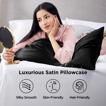 3 piezas Juego de Seda para Dormir | talla grande Suave que el Juego de Funda de Almohada y Antifaz de Seda - Incluye 1 Funda de Almohada de Satén, 1 Antifaz de Satén y 1 Coletero de Satén, Tamaño de la Funda de Almohada: 29.53 Pulgadas X 19.29 Pulgadas (77cm X 51cm), Adecuado para la Escuela, Vuelta a la Escuela, Viajes, Hogar y talla grande, Antifaz para Dormir