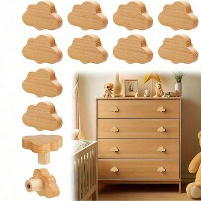 2pcs Wooden Cloud Shaped Drawer Pulls, Bohemian Style, Suitable For Cabinets, Furniture And Wardrobes, New Year Decor, Practical And Decorative For All Seasons
