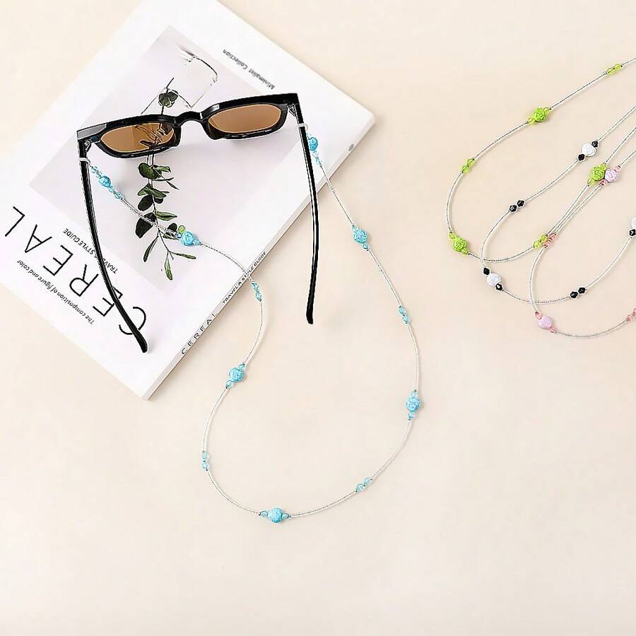 1pc Pearl Beaded Fashion Glasses Chain Necklace Strap Holder - Multicolor - View 1