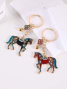 1个双面金属马钥匙扣，新年礼物，寓意财源滚滚，卡通马吊坠钥匙扣，汽车钥匙扣，男女通用，手提包挂饰，钥匙圈，DIY配件