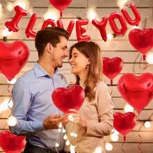 Bộ 1 bóng bay trang trí ngày Valentine, bóng bay hình trái tim bằng giấy bạc, bóng bay hình trái tim chữ "I LOVE YOU", bóng bay trang trí ngày Valentine, bóng bay chữ LOVE, trang trí đám cưới, trang trí tiệc, bóng bay kỷ niệm, trang trí tiệc cầu hôn "I Love You", thích hợp cho đám cưới, ngày Valentine, kỷ niệm và các bữa tiệc, có thể dùng làm đạo cụ chụp ảnh lãng mạn để tạo không khí quyến rũ. - Nhiều màu - Xem 4
