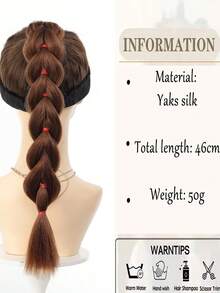 Synthetic Long Pull Through Double Braids Ponytail With Red Rubber Band Black Brown Ponytails Extensions Fluffy Fake Ponytail - Multicolor - View 3