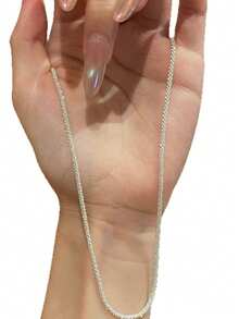 1pc Minimalist Sparkling Clavicle Chain Necklace, Elegant Jewelry, Gift For Wedding, Birthday, Party - Silver - View 3