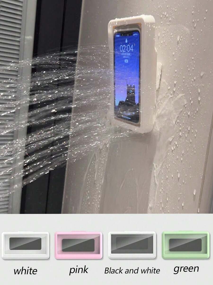 1个/2个装防水浴室手机壳，带触摸屏和可调节手机支架，方便在淋浴间或厨房水槽边观看视频和节目，无需钻孔。[注意：不建议用于不平整的墙面。请参考第三张图片。谢谢！]