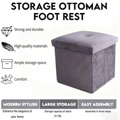 Esta espaciosa otomana con almacenaje, que también sirve como reposapiés acolchado, reposapiés tapizado, taburete de noche y taburete para cambiarse de zapatos, es ideal para salas de estar, recibidores, dormitorios y residencias universitarias. Está disponible en 3 tamaños y 5 colores.