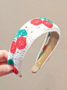 1pc Children's Cute Minimalist Fashion Cartoon Anti-Slip Headband, Versatile Elegant Pastoral Knitted Cherry Blossom Flower Hair Accessory